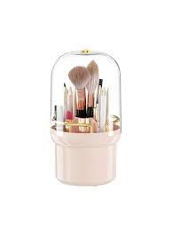 pink rotating makeup brush storage