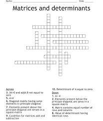 matrices and determinants crossword