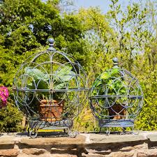 Set Of 2 Iron Globe Plant Stands With