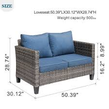 Megon Holly 1 Piece Wicker Outdoor Loveseat With Demin Blue Cushions