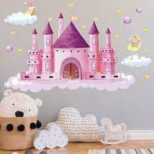 Cartoon Pink Princess Fairy Castle Wall