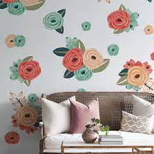 C Teal Peach Graphic Flower Wall
