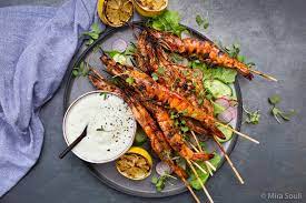grilled prawn kebabs in pomegranate
