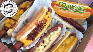 Nathan's Hotdogs on Coney Island in New York City! | Happy 4th of July!  This is our Nathan's Hotdog eating contest! Mac n Cheese Dog! Bacon Cheese  Dog! Chili Cheese Dog! Corn