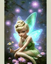 beautiful tinkerbell fairy sitting in a