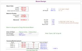rcc beam design and the spreadsheet