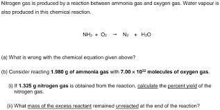 ammonia gas and oxygen gas water vapour
