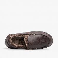 Distressed Moccasin Mens Slippers Brown