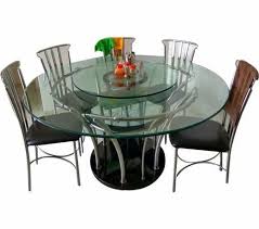 Glass Black Round Dining Table Set 6