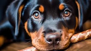 an exuberant rottweiler puppy with a