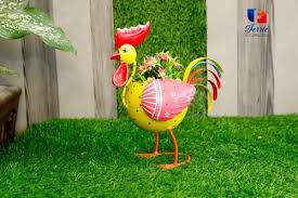 Multicolor Cast Iron Rooster Planter