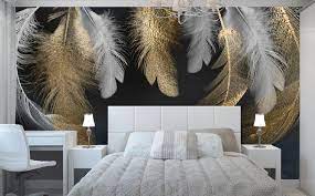 Buy New Gold White Feathers Wallpaper