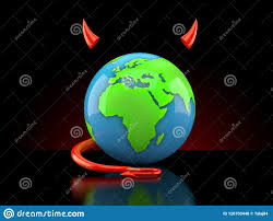 World Globe With Devil Horns And Tail Stock Illustration