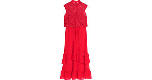 Mikael Aghal Red Lace Accented Midi Dress Lyst