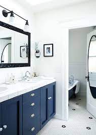 Add style and functionality to your bathroom with a bathroom vanity. Black White And Blue Bathroom Bathroom Inspiration Decor Cheap Bathroom Vanities Farmhouse Bathroom Decor