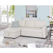 Homestock 42 In Square Arm 2 Piece Velvet L Shaped Sectional Sofa In Cream With Chaise Ivory
