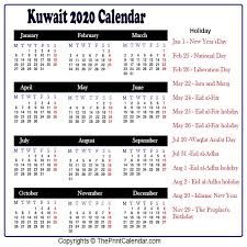 Print and list all your holidays and notes. Calendar 2020 Kuwait Kuwait 2020 Yearly Printable Calendar