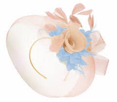 Caprilite Nude Pink Peach And Light Blue Fascinator Hat Veil Net Hair Clip Ascot Derby Races Wedding Headband Feather Flower