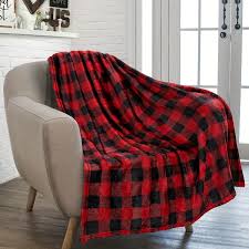 pavilia buffalo plaid throw blanket for sofa couch soft flannel fleece red