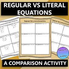 Literal Equations A Comparison Activity