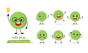 cute pea cartoon with many expressions