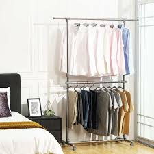 Use it as a clothes hanger rack in a bedroom or roll it into the entryway to use as a coat rack. Double Garment Rack With Wheels Home Storage Clothing Rack Hanging Clothes Racks Clothing Rack Bedroom