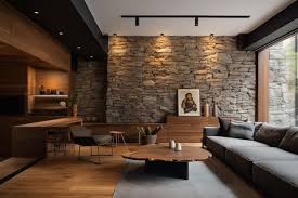 stone wall and a wooden table