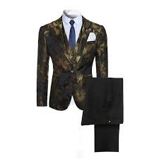 Allthemen Mens Suits Slim Classic Floral Suit Three Pieces Suit Blazer Trousers Vest