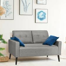 55 Inch Modern Loveseat Sofa With Cloth Cushion Gray