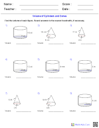 Geometry Worksheets Surface Area Volume Worksheets