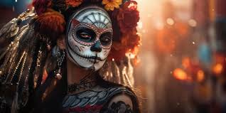 mexican skulls makeup on her face