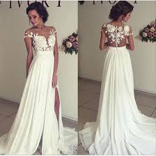 Ivory Chiffon Lace Elegant Long Wedding Dresses Cheap A Line Wedding