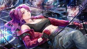 cyberpunk anime purple hair 4k
