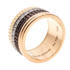 Boucheron Quatre Classique Diamond 18k Three Tone Gold Band Ring Size 55