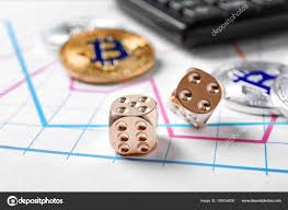 Dice Bitcoins And Calculator On Chart Stock Editorial