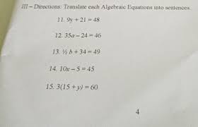 Translate Each Algebraic Equations