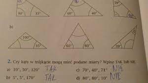 1 Oblicz i wpisz brakujące miary kątów trójkątach. 2. Poniżej narysowano  sześć trójkątów - Brainly.pl
