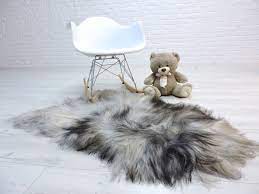 real icelandic sheepskin rug grey black