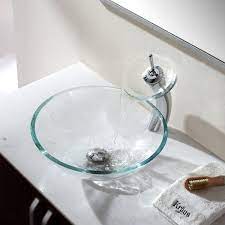 Kraus C Gv 100 12mm 10ch Crystal Clear Glass Vessel Sink And Waterfall Faucet Chrome