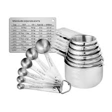 Us 22 97 40 Off Stainless Steel Measuring Cups And Spoons Set Of 14 Stackable Set With Spout Measurement Conversion Chart Kichen Accessories In