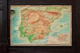 Vintage School Chart Pyrenees Pull Down Chart Iberian Peninsula Map Pyrenees Map Spain And Portugal 1957 Large School Map