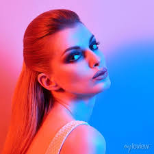 woman in colorful neon light fashion