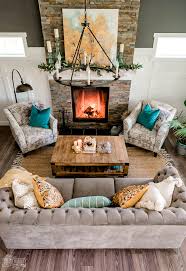 Teal retro armchair and ottoman with decor objects. Our Cozy Fall Living Room With Simple Mantel Decor The Diy Mommy