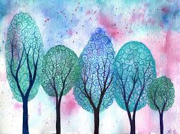 Whimsical Watercolour Painting Of Trees