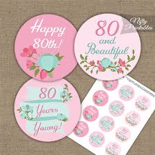 80th birthday cupcake toppers pink