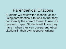 The Research Paper Works Cited Parenthetical Citations   The    