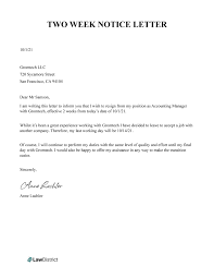two weeks notice letter resignation