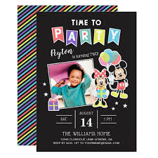 Mickey Minnie Time To Party Photo Invitation Custom