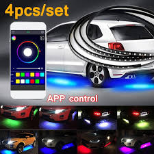 4pcs Set Car Bottom Atmosphere Lamp Rgb Led Neon Chassis Strip Bar Ambient Light App Remote Control Decorative Auto Styling Accessories Under Car Led Lights Underglow Flexible Strip Lights Rgb Decorative Atmosphere Under
