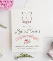 Blush And Greenery Monogram Crest Save The Date